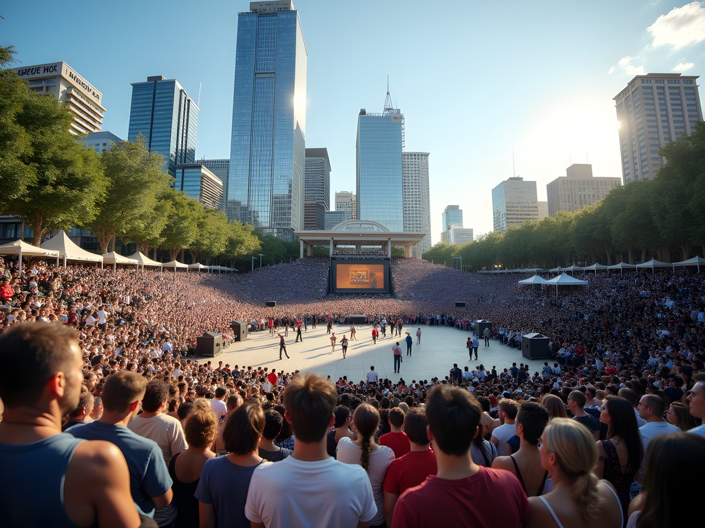 Cultural performance at Federation Square with diverse audience enjoying free entertainment