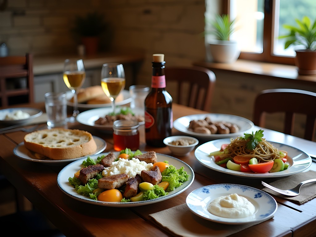 Authentic Greek taverna meal with local specialties in Kastraki village