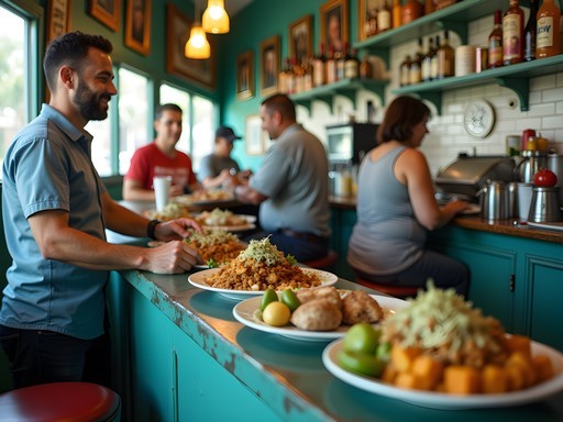 Authentic Cuban restaurant in Miami with locals enjoying affordable meals