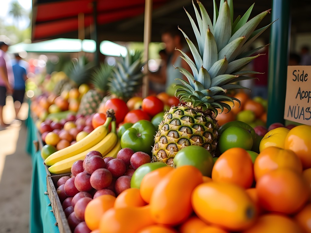 Colorful tropical fruit display at Mililani Farmers Market
