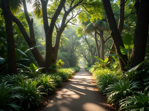 Lush tropical path through Wahiawa Botanical Garden near Mililani