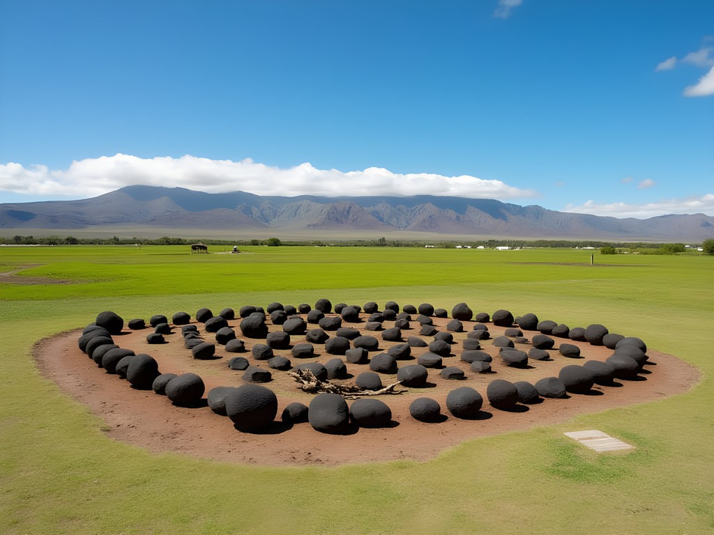 Ancient Kukaniloko Birthstones sacred site with volcanic stones arranged in a pattern