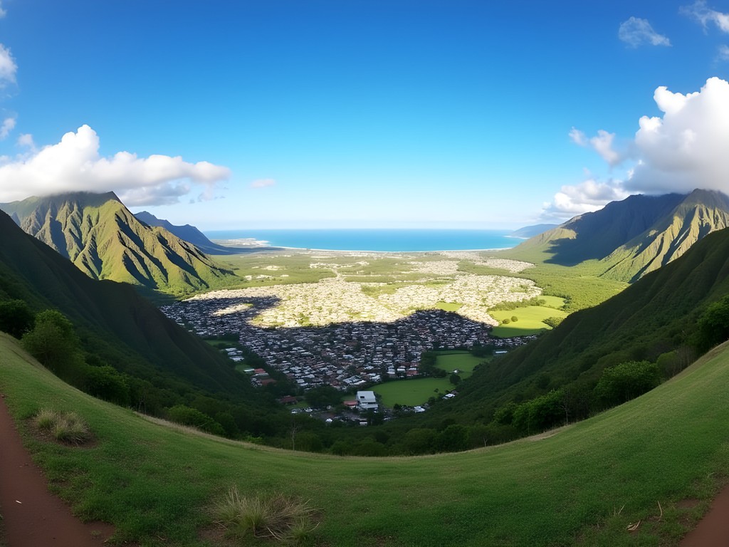 Panoramic view of Mililani Town nestled between Ko'olau and Waianae mountain ranges