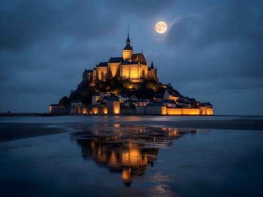 Mont-Saint-Michel abbey illuminated at night