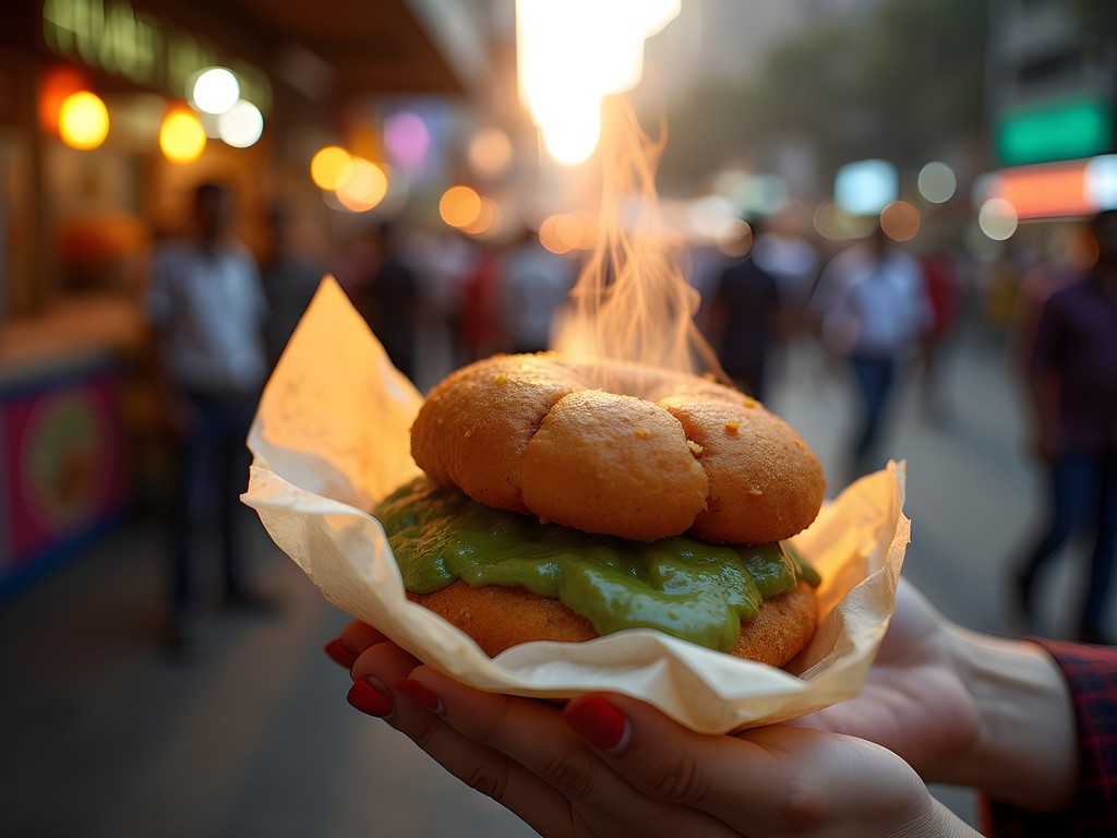 Authentic vada pav being served at popular Mumbai street food stall