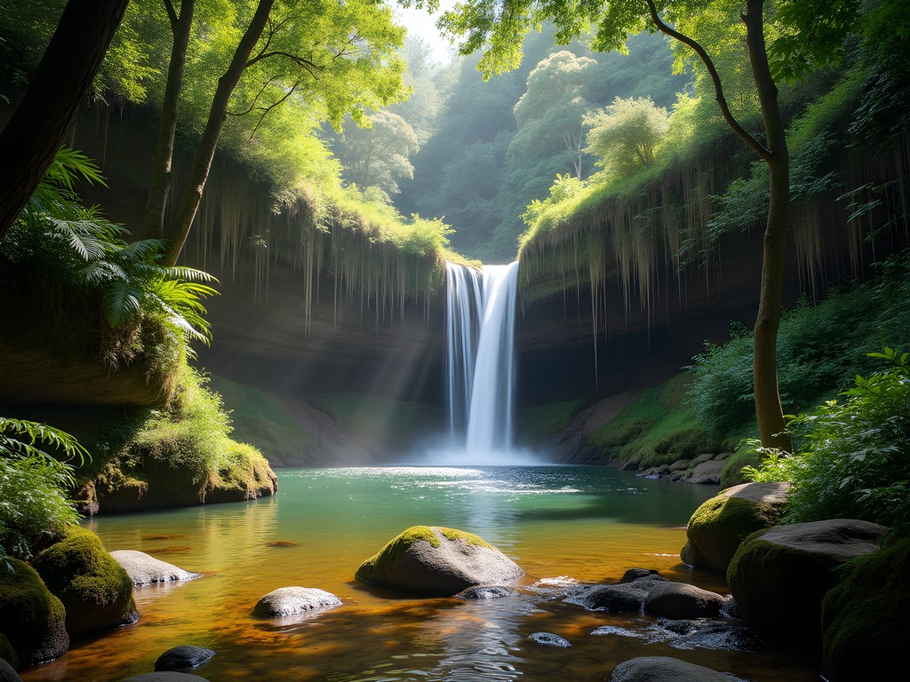 Secluded waterfall in Karura Forest Reserve with lush greenery and natural pool