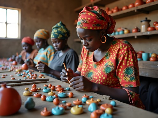 Local women crafting colorful ceramic beads at Kazuri Beads Workshop in Nairobi