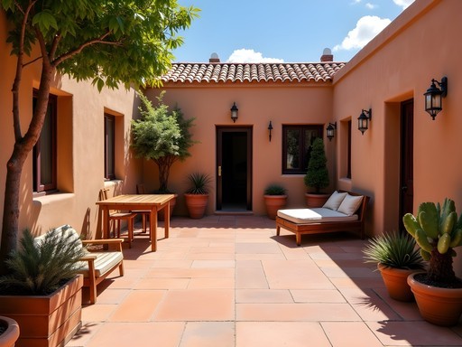 Affordable guesthouse courtyard in Nazca with traditional Peruvian architecture and garden