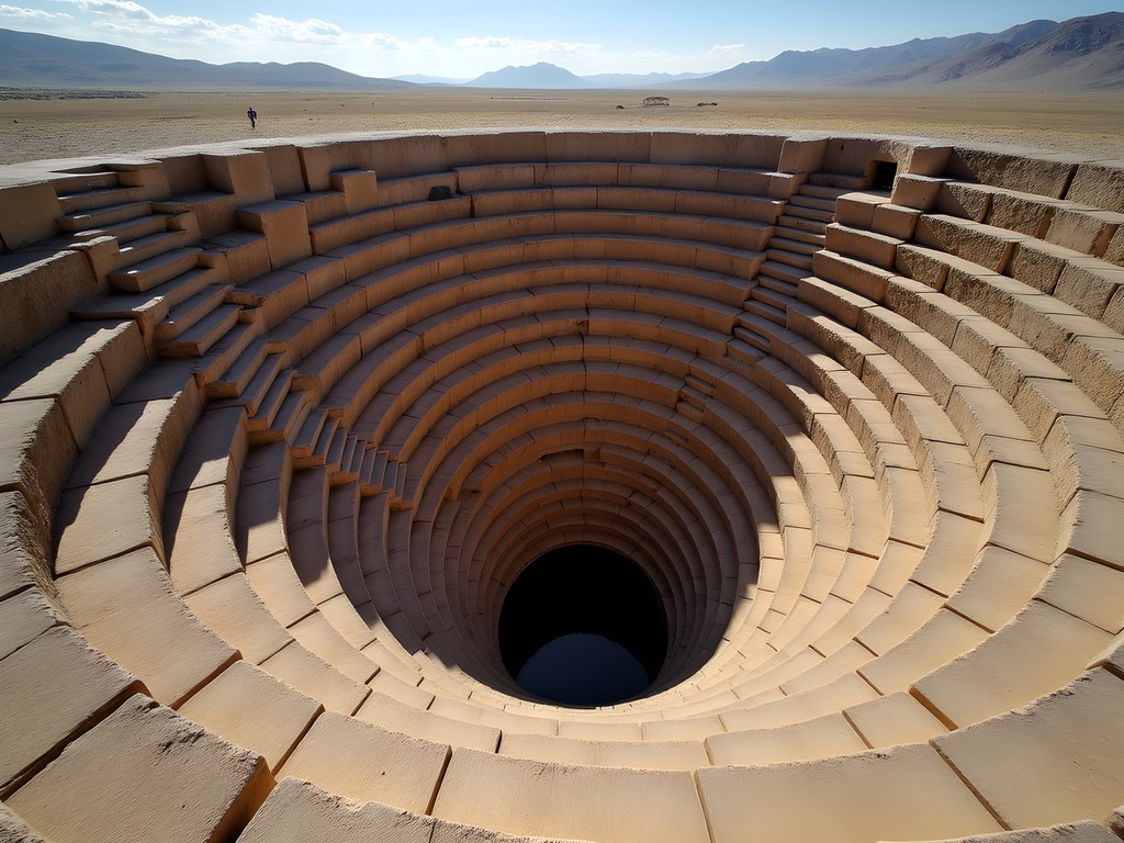 Ancient spiral Cantalloc Aqueducts near Nazca showing ingenious hydraulic engineering