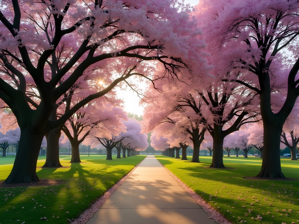 Cherry blossom trees in full bloom at Branch Brook Park, Newark