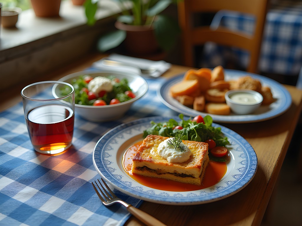 Authentic affordable Greek meal at local taverna in Olympia