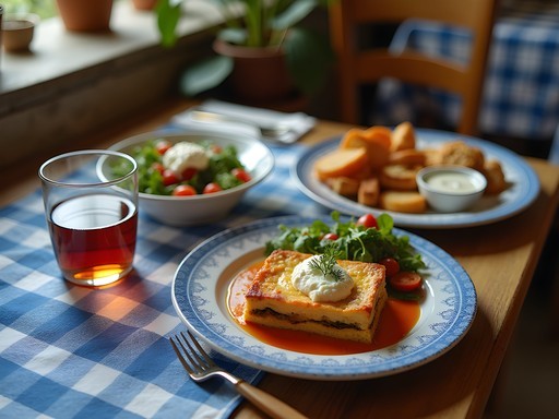 Authentic affordable Greek meal at local taverna in Olympia