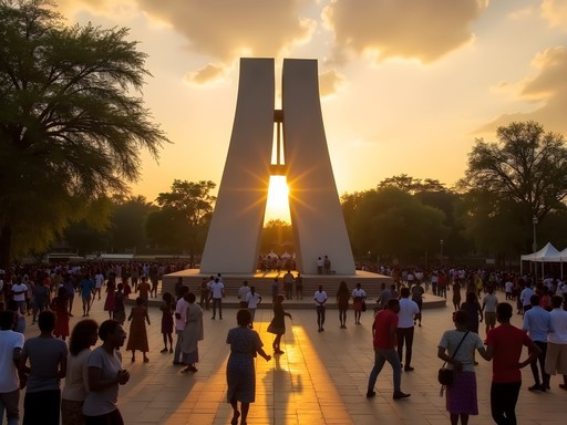 Evening gathering at Monument des Héros Nationaux in Ouagadougou