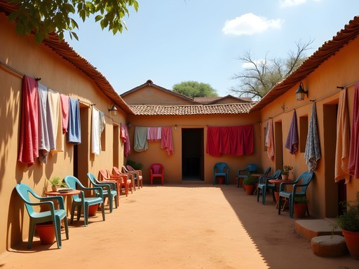 Traditional family compound courtyard in Ouagadougou with simple accommodations