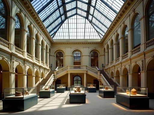 Interior of the Ashmolean Museum in Oxford showing artifacts and architecture