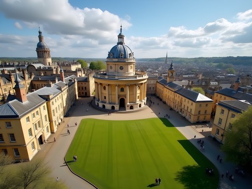 View of the iconic Radcliffe Camera and Oxford University buildings in spring