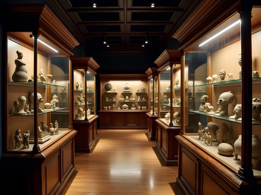 The atmospheric interior of the Pitt Rivers Museum in Oxford showing Victorian display cases