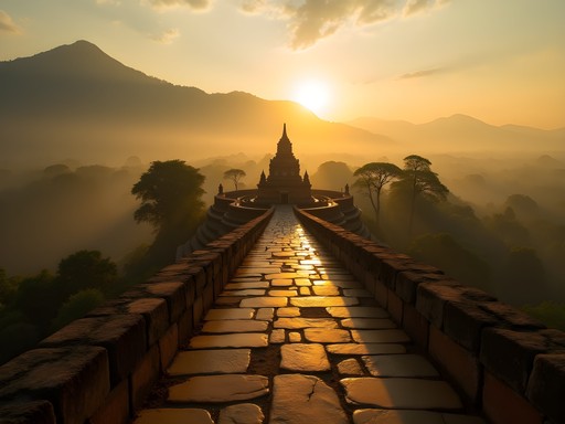 Early morning light on ancient Khmer temple Wat Phou
