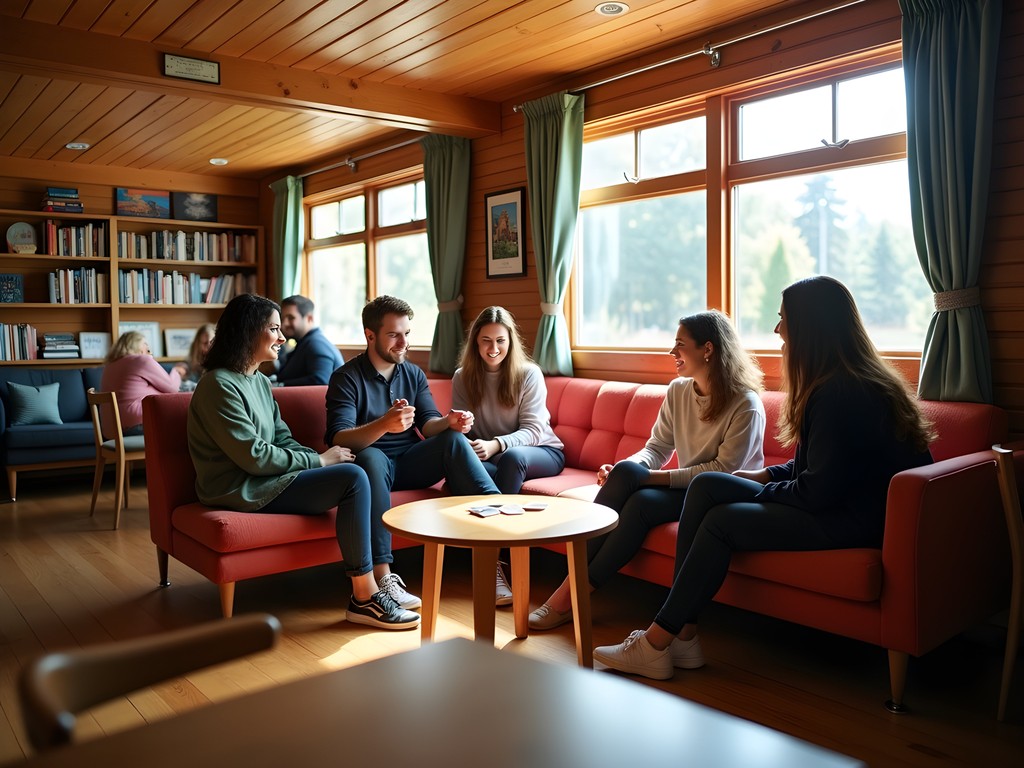Cozy common room at Palmerston North Backpackers hostel with budget travelers