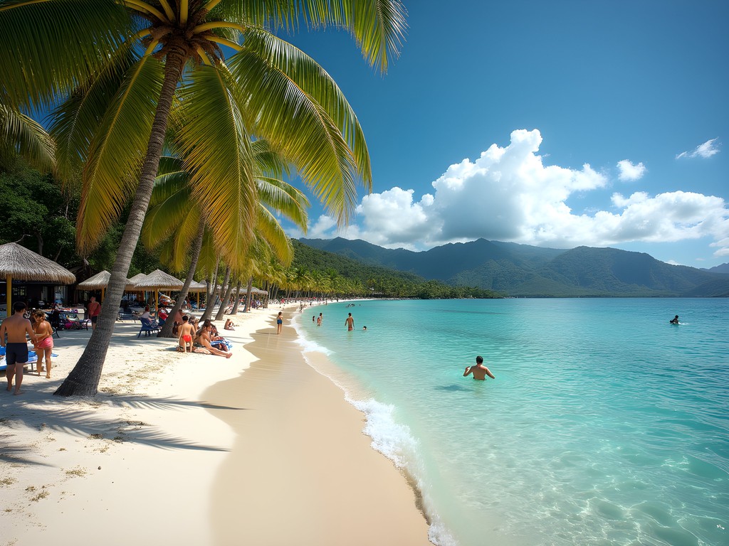 Free public beach near Papeete with turquoise water and palm trees