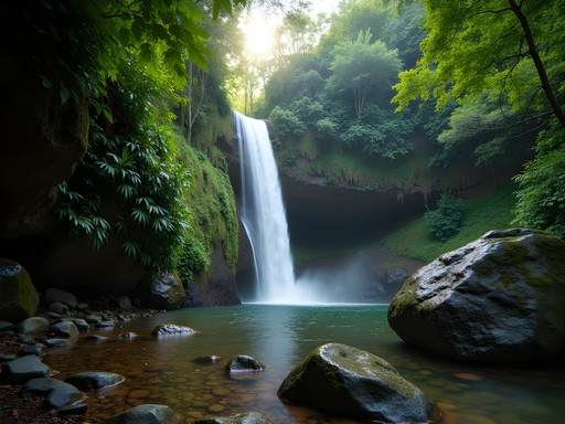 Tropical waterfall in Brownsberg Nature Park with lush rainforest surroundings