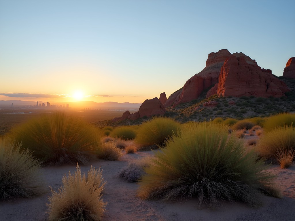 Sunrise view from Hole-in-the-Rock formation at Papago Park, Phoenix