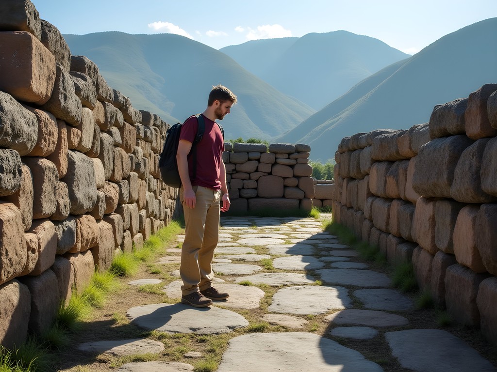 Dr. Dennis Coleman examining ancient stonework at Aypate Archaeological Complex in Piura