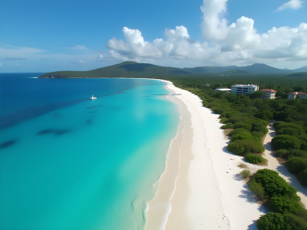 Aerial drone view of the pristine Playa Pelícano on Caja de Muertos island near Ponce