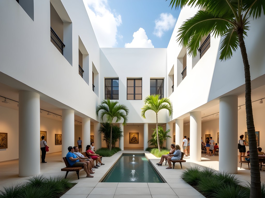Interior courtyard of the Museo de Arte de Ponce with modernist architecture and natural light