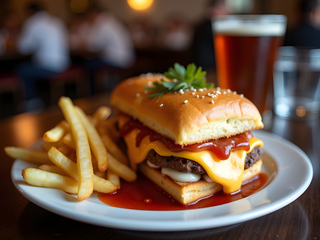 Traditional Porto Francesinha sandwich on a plate with fries