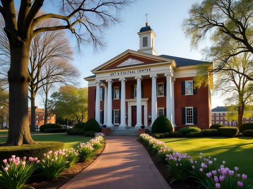 Portsmouth Art & Cultural Center with spring flowers and historic architecture