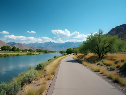 Arkansas River Trail with mountain views in Pueblo