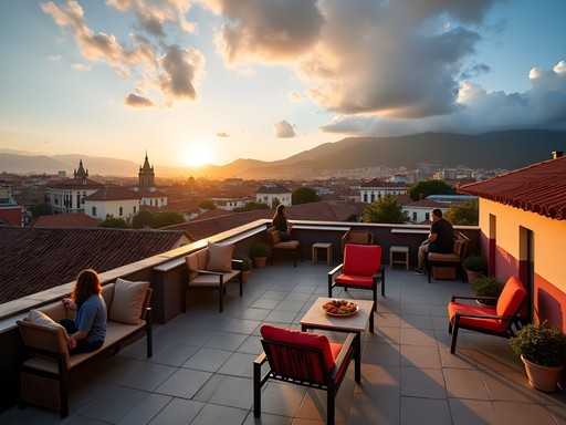 Panoramic view of Quito's historic center from a budget hostel rooftop
