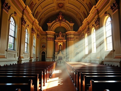 Ornate gold interior of São Bento Monastery during morning light