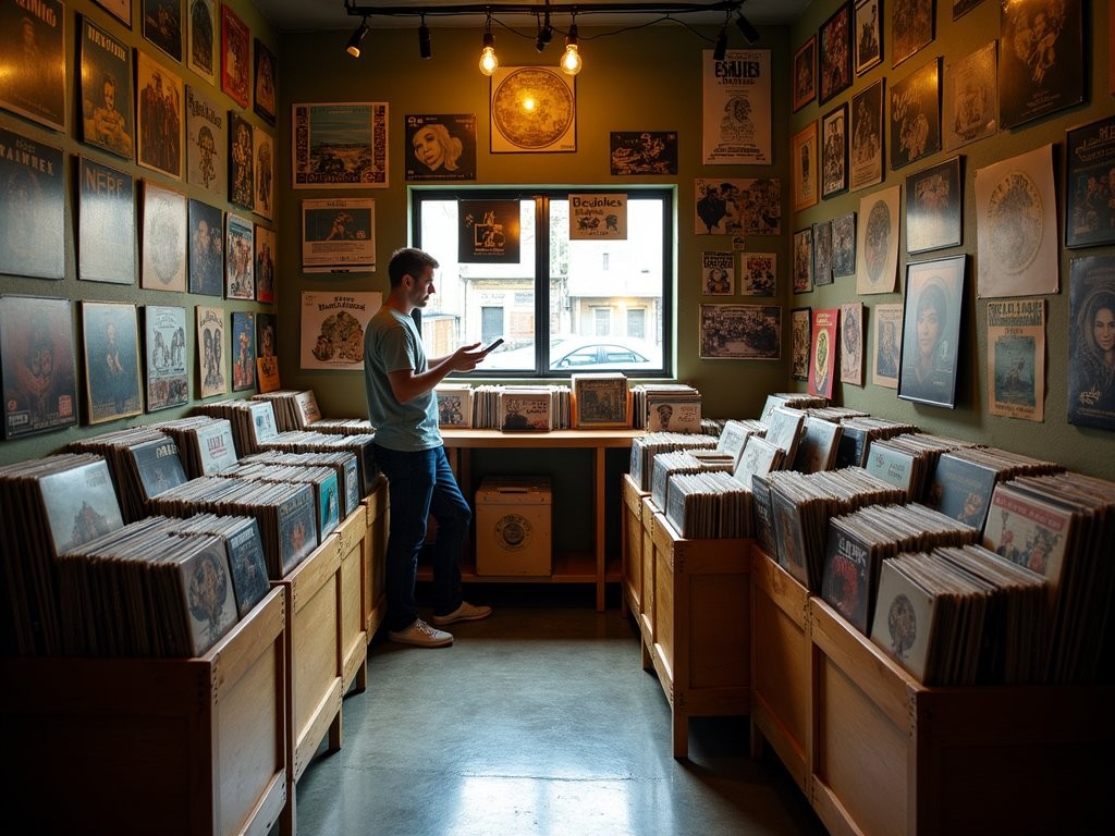 Browsing vinyl records at Tropicália Discos in Lapa neighborhood