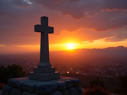 Sunrise view from Mount Rubidoux in Riverside California with Peace Cross silhouette