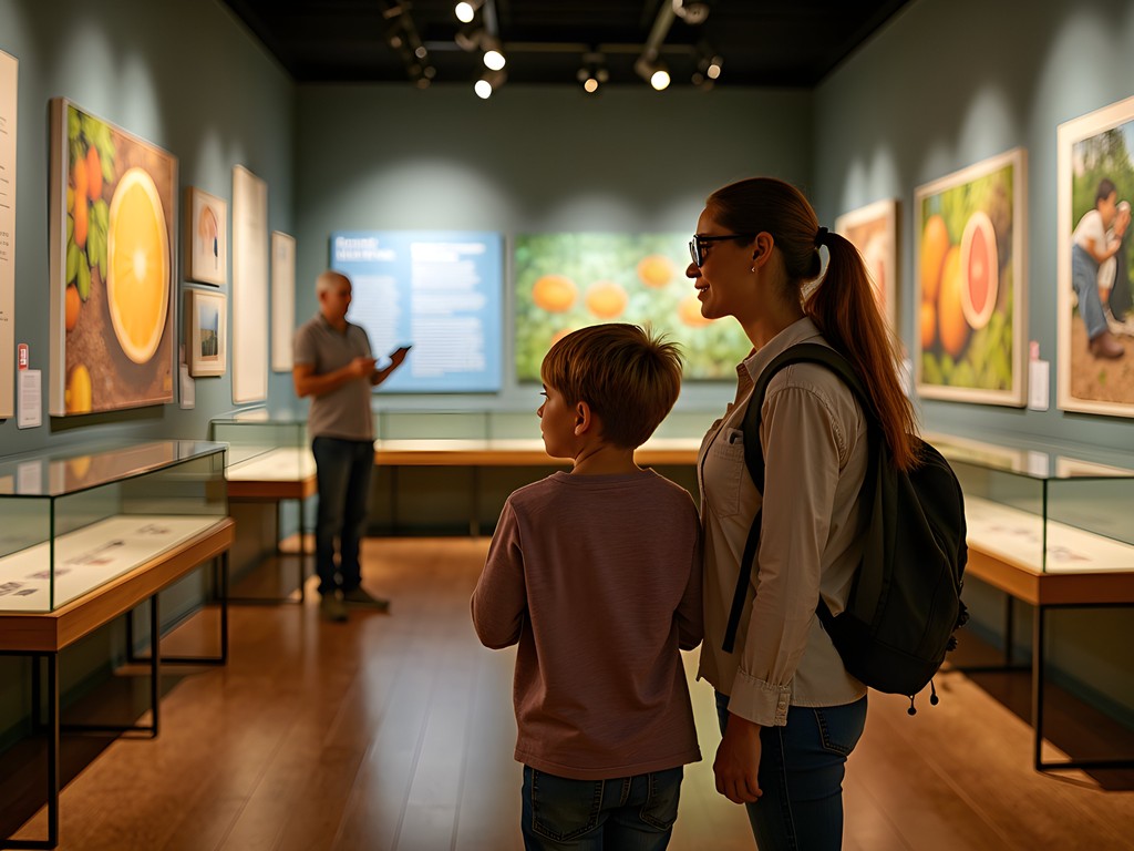 Family exploring natural history exhibits at Riverside Metropolitan Museum