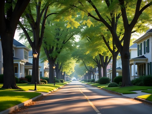Tree-lined street in Kutzky Park neighborhood with historic homes in Rochester, Minnesota