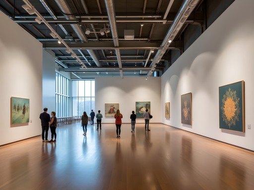 Contemporary art installation at Rochester Art Center with visitors viewing exhibits