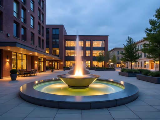 Peace Plaza in downtown Rochester with musical fountain and architectural elements
