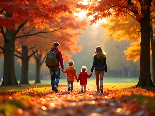 Family enjoying fall foliage at Rochester Common