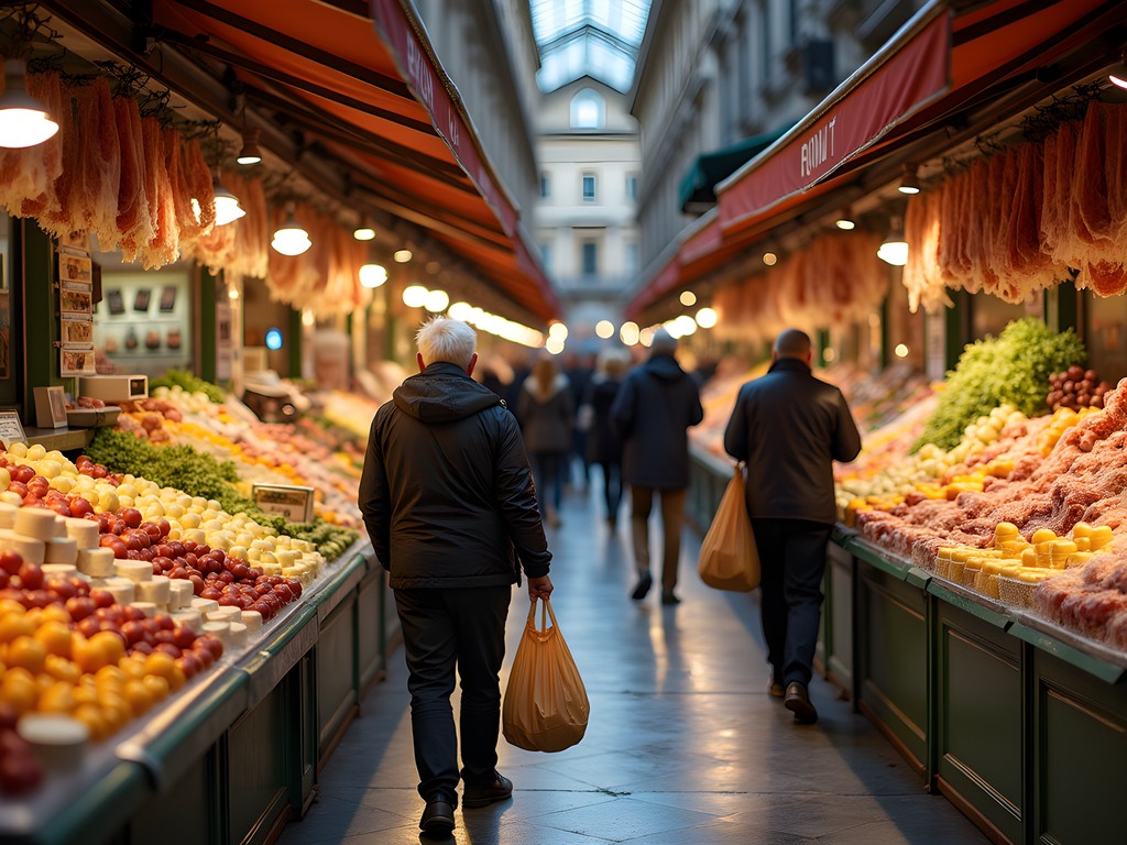 Bustling Testaccio Market with fresh produce and locals shopping