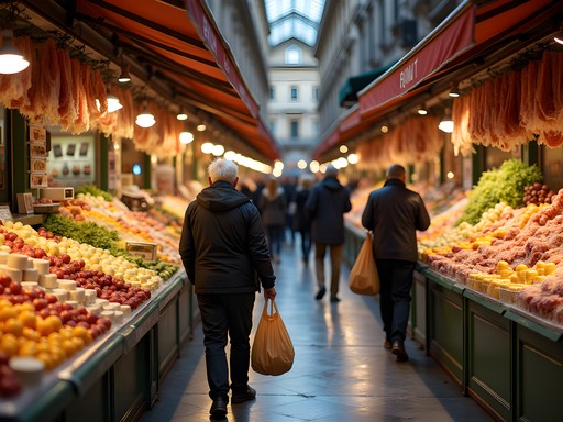 Bustling Testaccio Market with fresh produce and locals shopping
