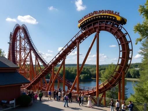 Vintage wooden roller coaster at Canobie Lake Park in Salem, NH