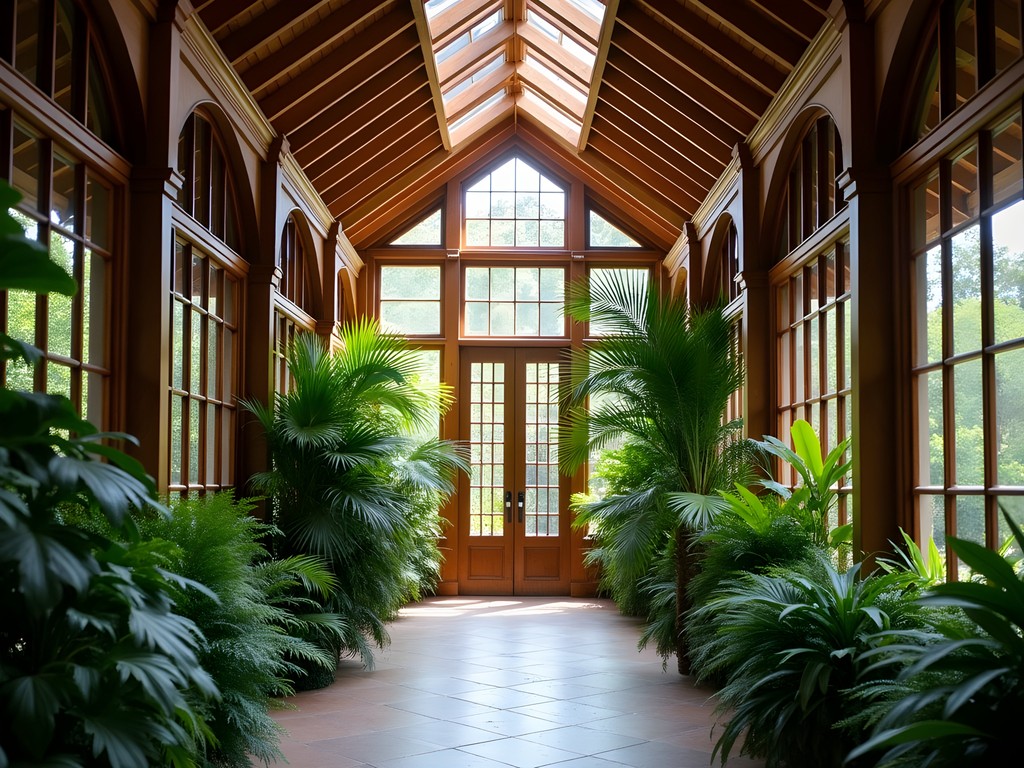 Lush interior of the Botanical Building in Balboa Park with lily pond reflection