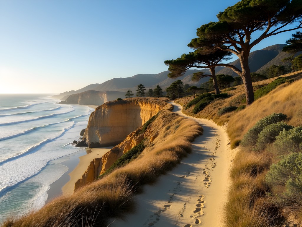 Hiking trail along the cliffs of Torrey Pines State Natural Reserve with ocean views