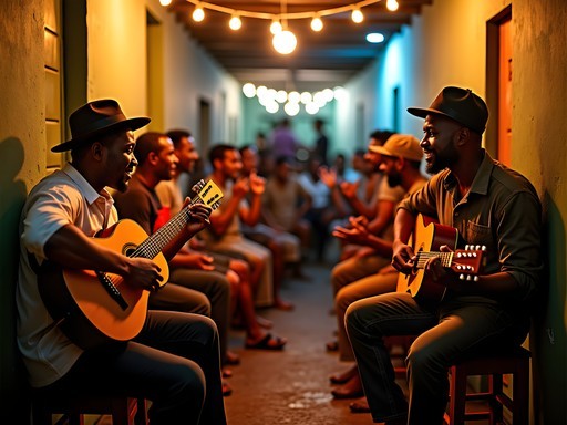 Local music gathering at a neighborhood bar in Santa Maria, Cape Verde