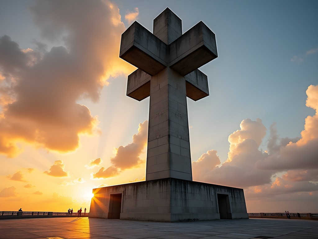 Dramatic perspective of the Columbus Lighthouse monument in Santo Domingo at sunset