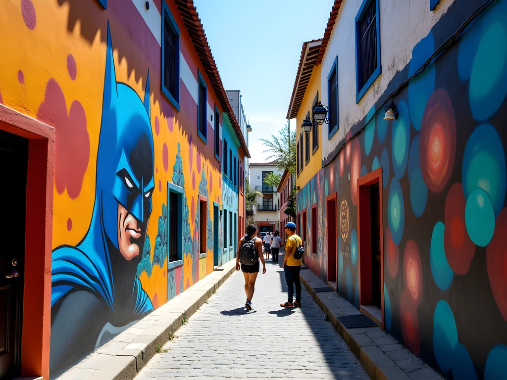 Vibrant street art murals in Batman Alley (Beco do Batman) in Vila Madalena
