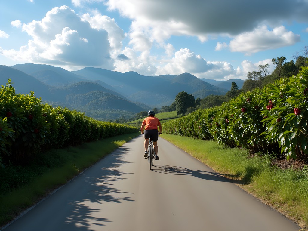 Cycling through coffee plantations near Dalat Vietnam